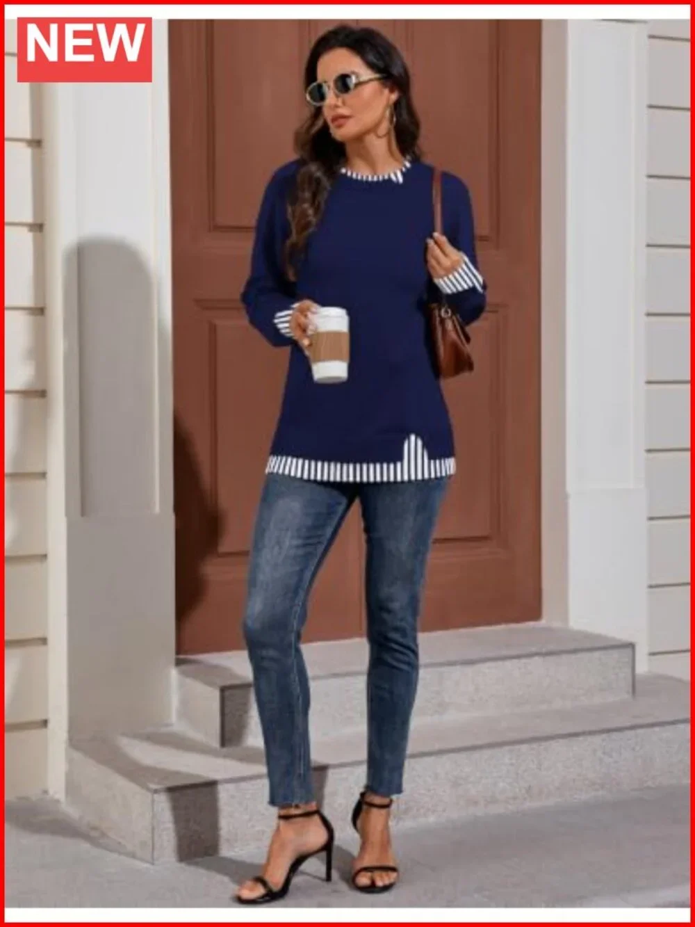 Oversized Knit Pullover Sweater Long Sleeve Crew Neck Loose Fit